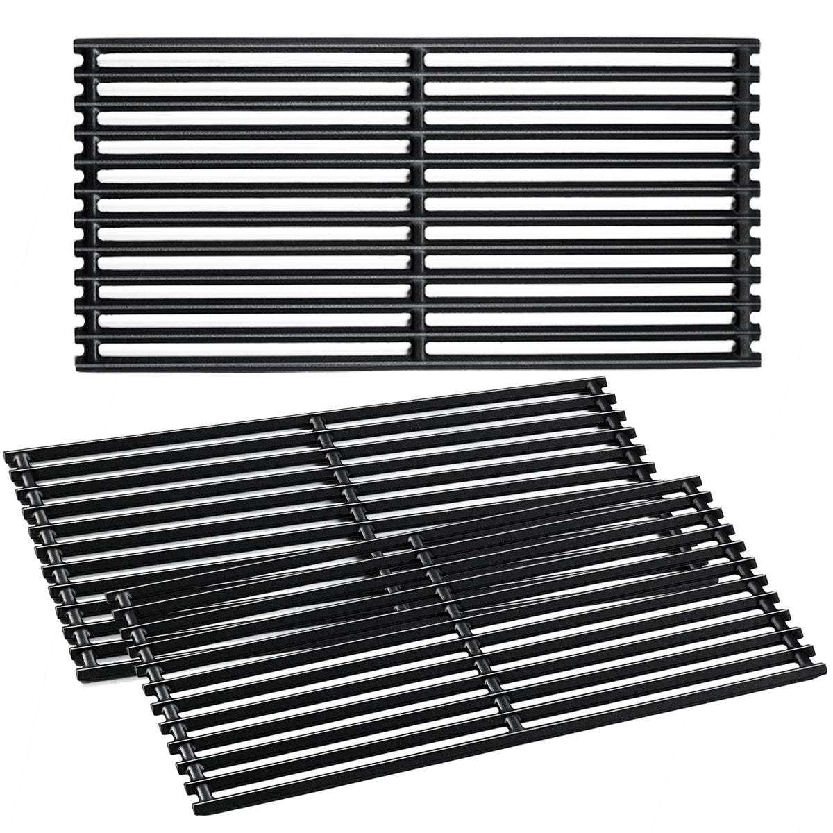 Charbrofire front view of replacement grates showing full cooking surface and fit