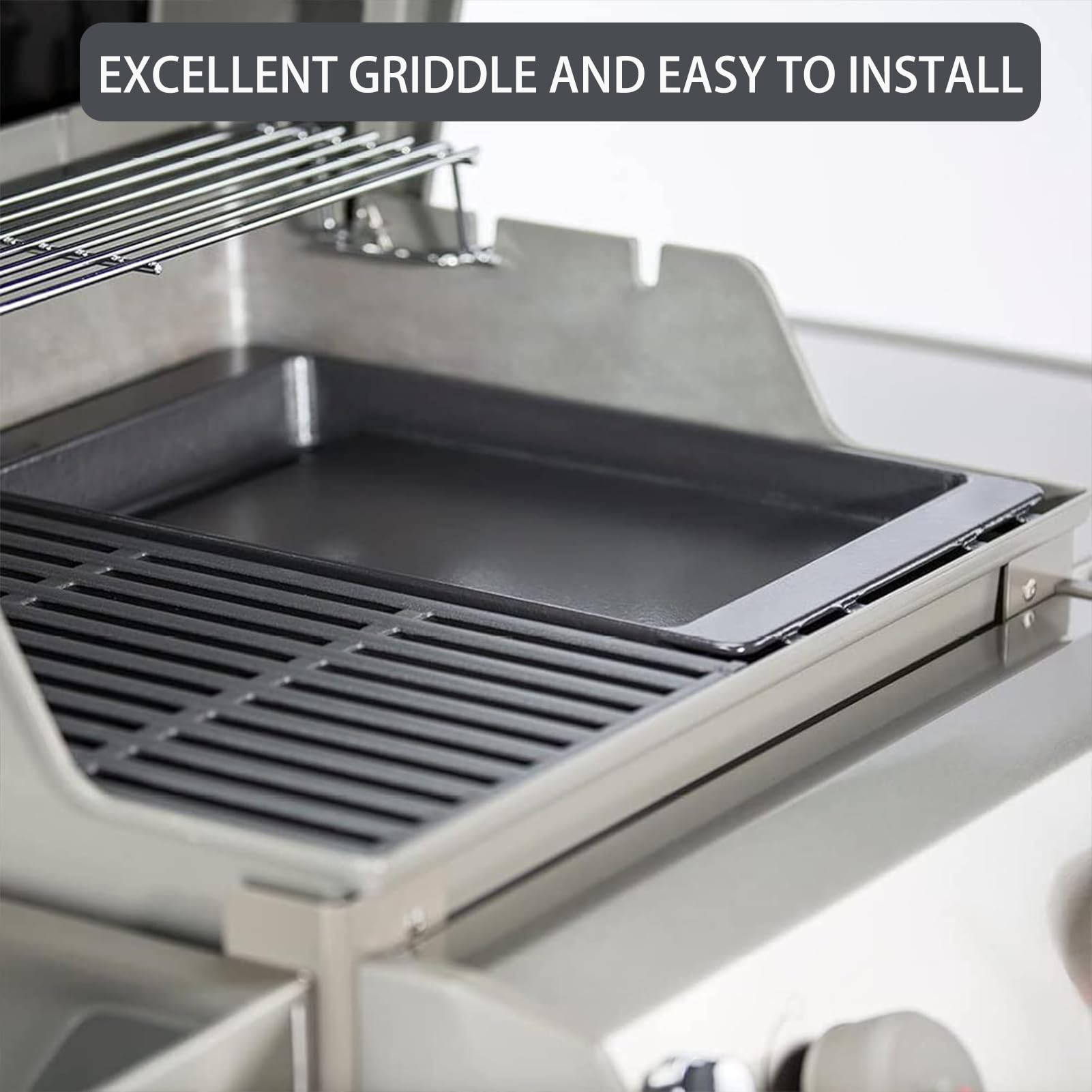 Charbrofire griddle installed in a Weber Genesis 300 series grill for added surface