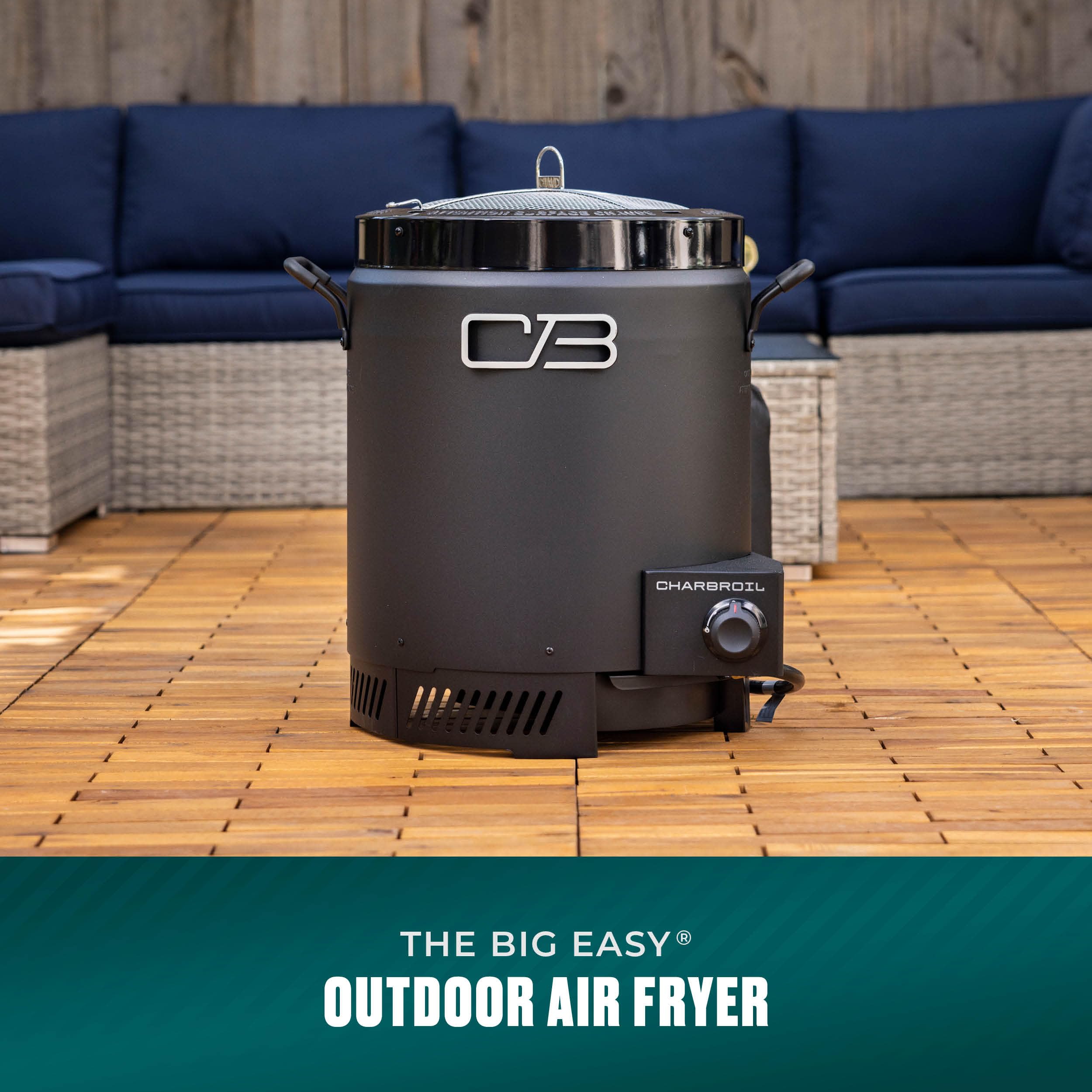 Charbroil Big Easy open chamber with turkey demonstrating capacity and even cooking