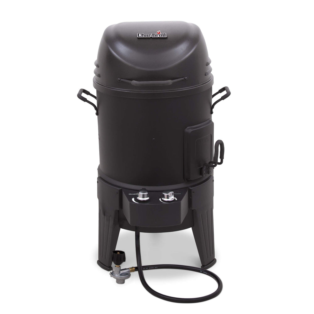 Charbroil Big Easy open with whole turkey inside demonstrating roast capacity
