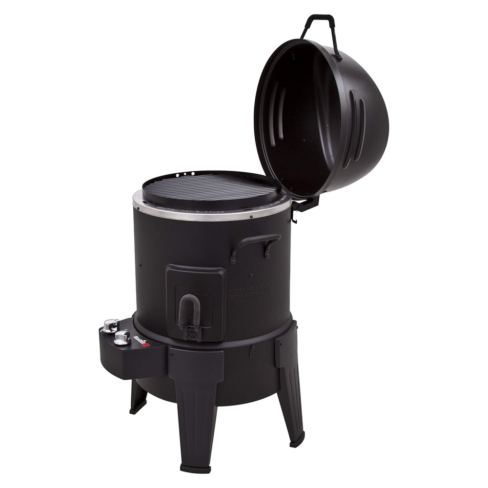 Charbroil Big Easy removable grease tray pulled out for simple cleanup benefit