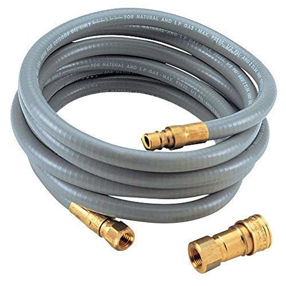 Charbroil connector hose front view showing brass fittings for secure tank connection