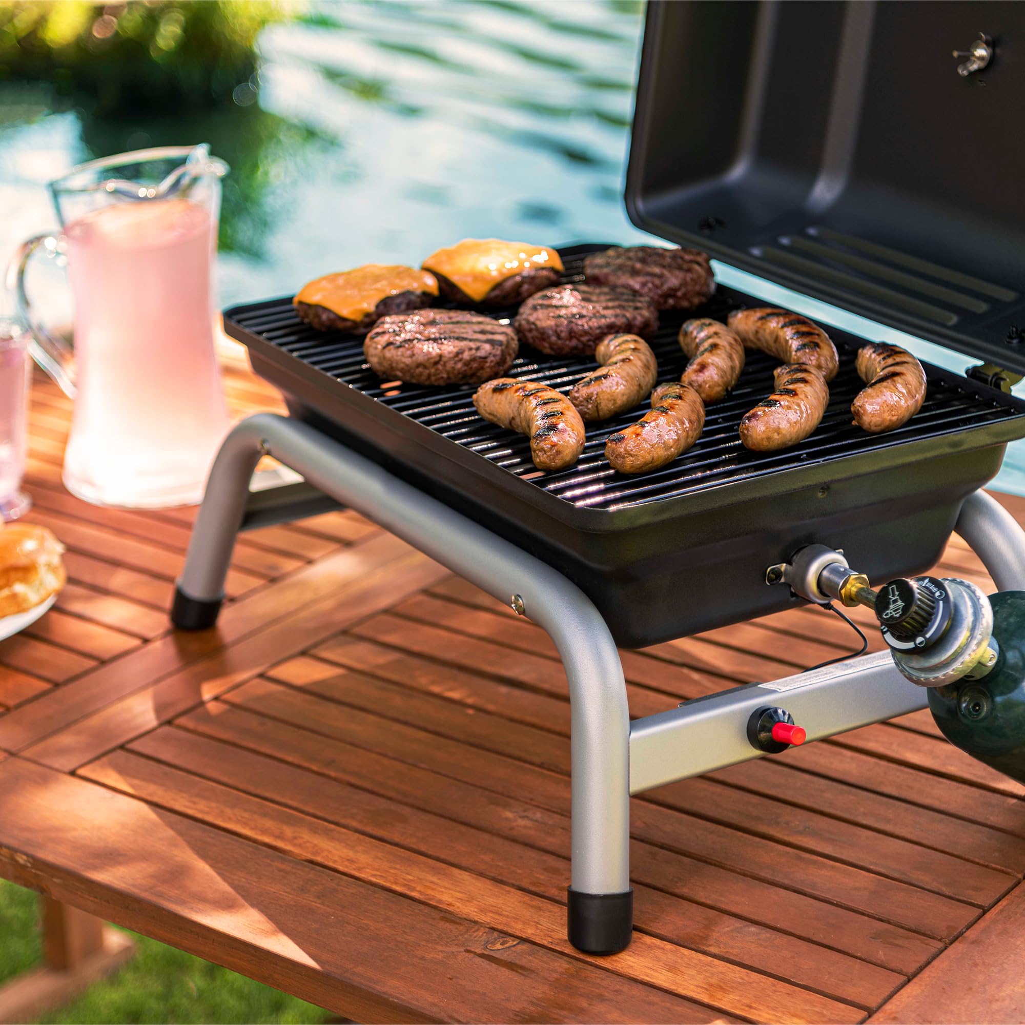 Charbroil removable grease tray sliding out for simplified cleanup