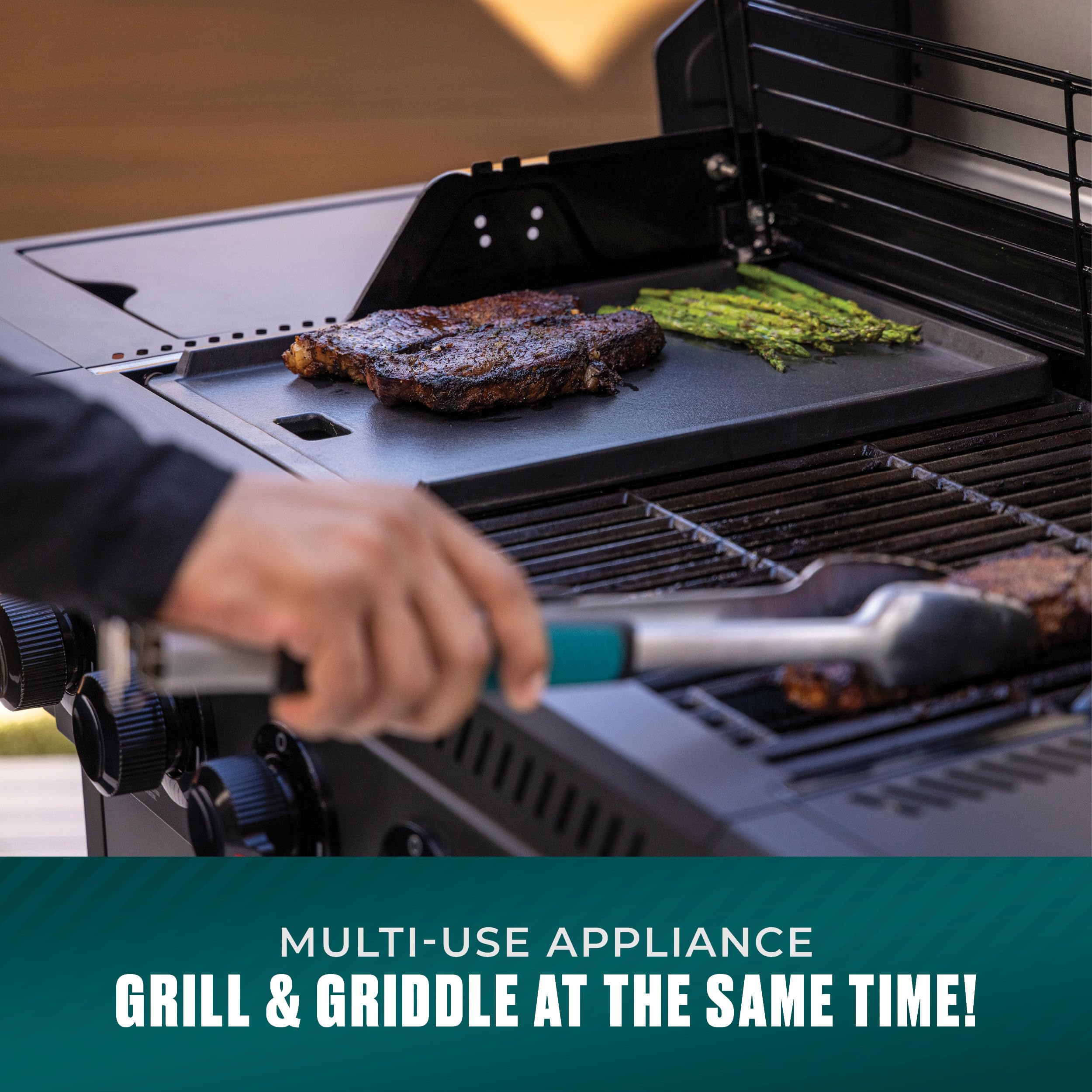 Charbroil griddle searing a smash burger showing superior crust benefit