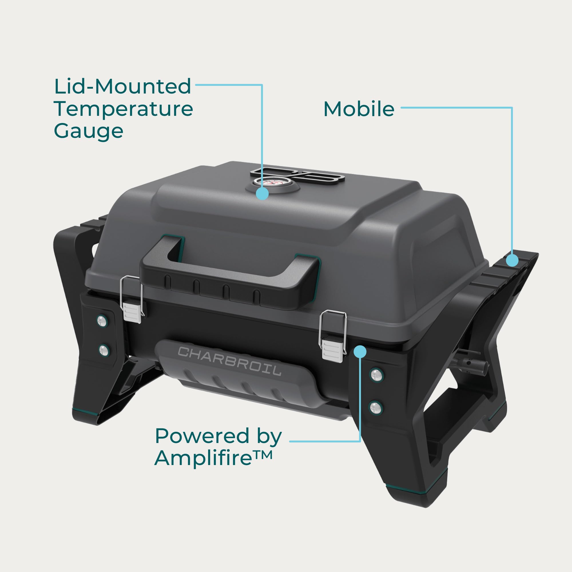 Charbroil Grill2Go X200 cast-aluminum lid and firebox detail, durable lightweight build
