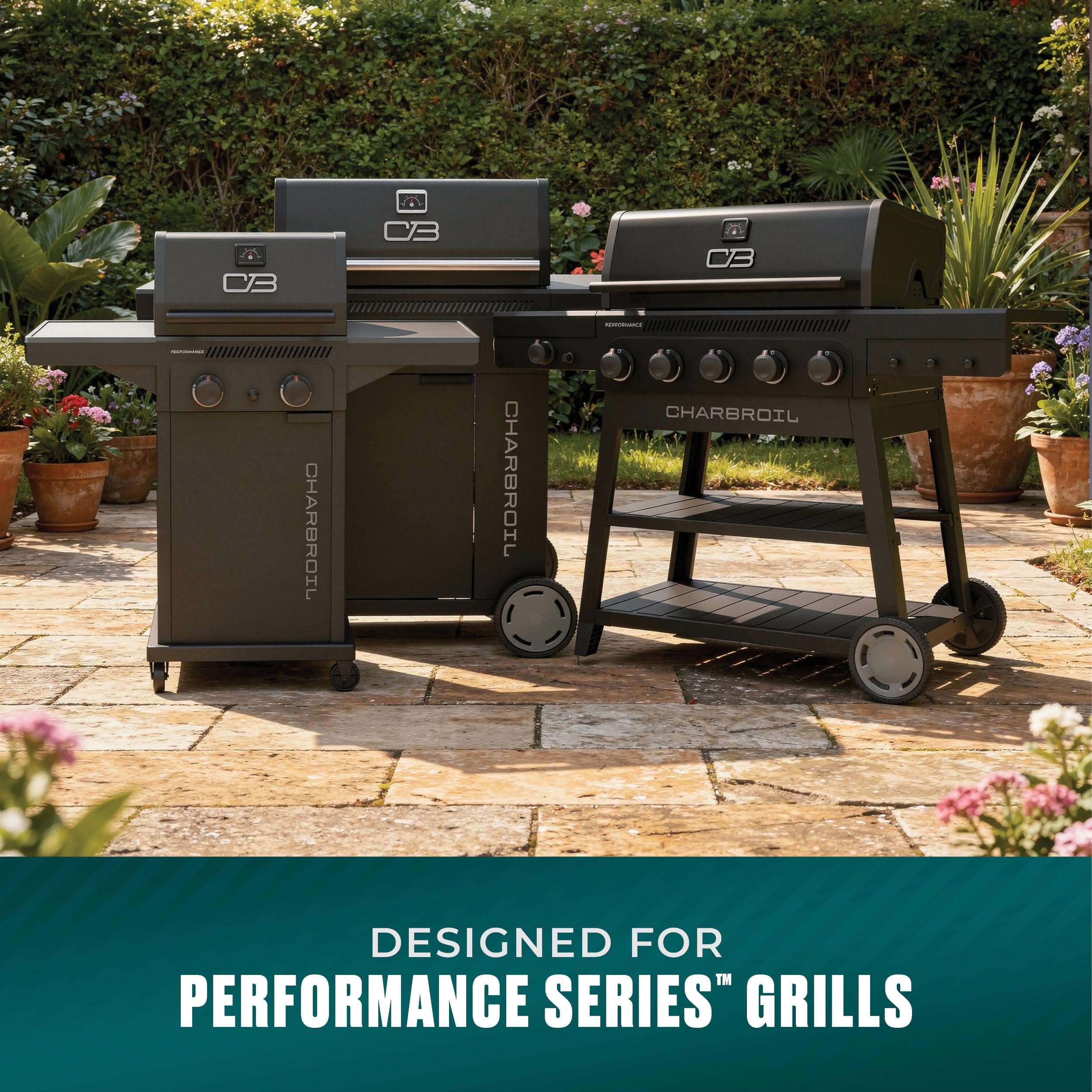 Charbroil griddle placed on grill grates showing correct fit and scale benefit