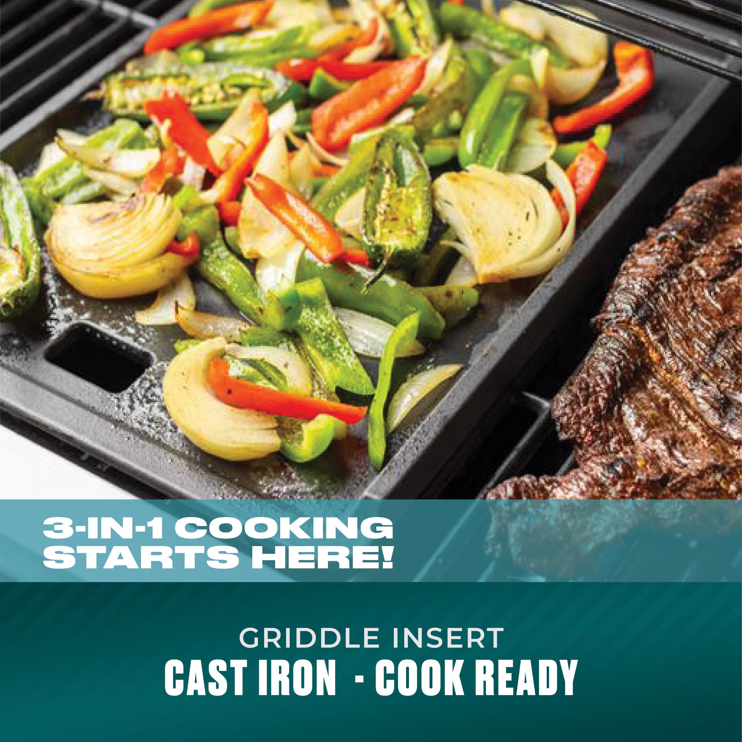 Charbroil close-up of flat cooking surface highlighting even-heat benefit