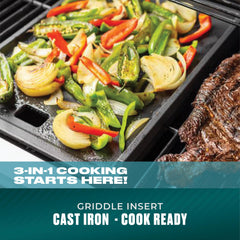 Charbroil close-up of flat cooking surface highlighting even-heat benefit