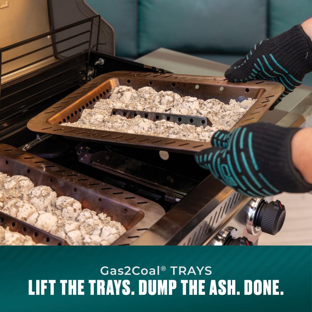 Charbroil tray filled with briquettes ready to light illustrating quick start convenience