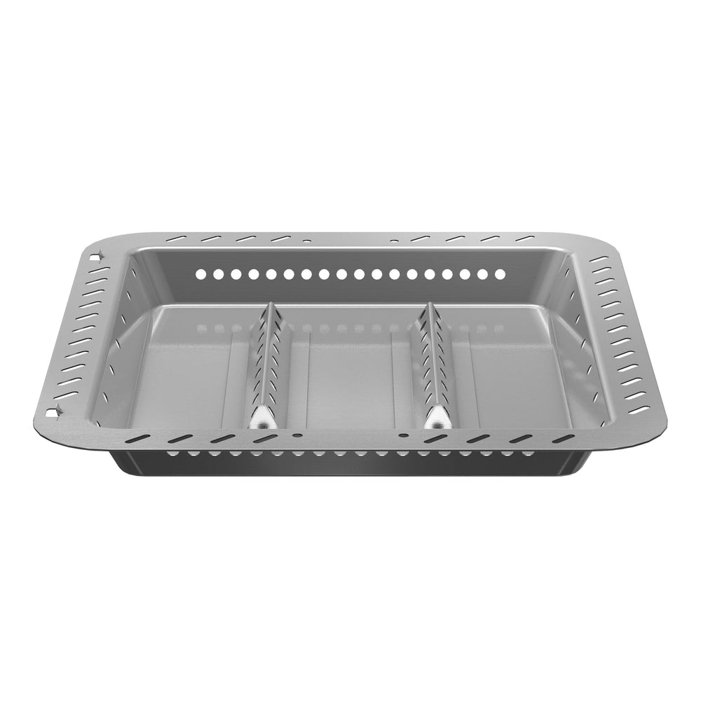Charbroil front view of charcoal tray showing full-coverage design and easy conversion benefit