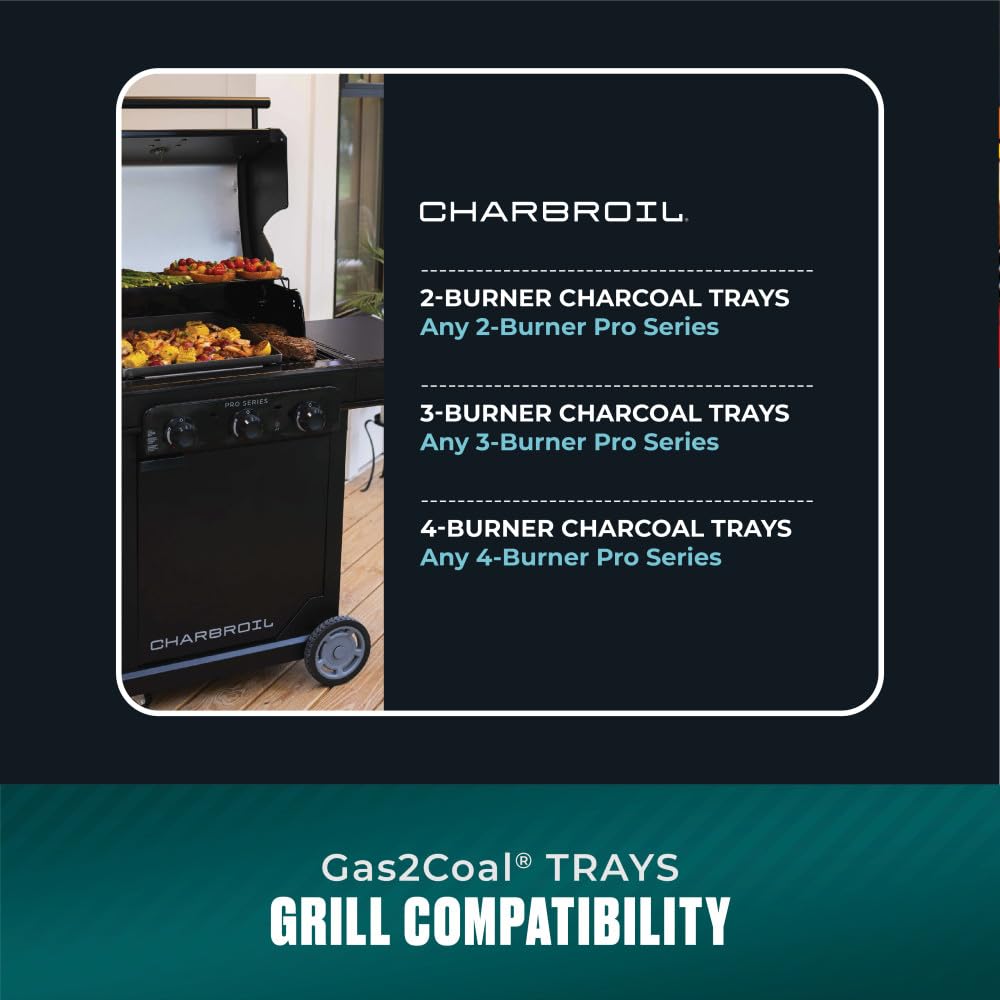 Charbroil tray in use with burners igniting briquettes for flavor