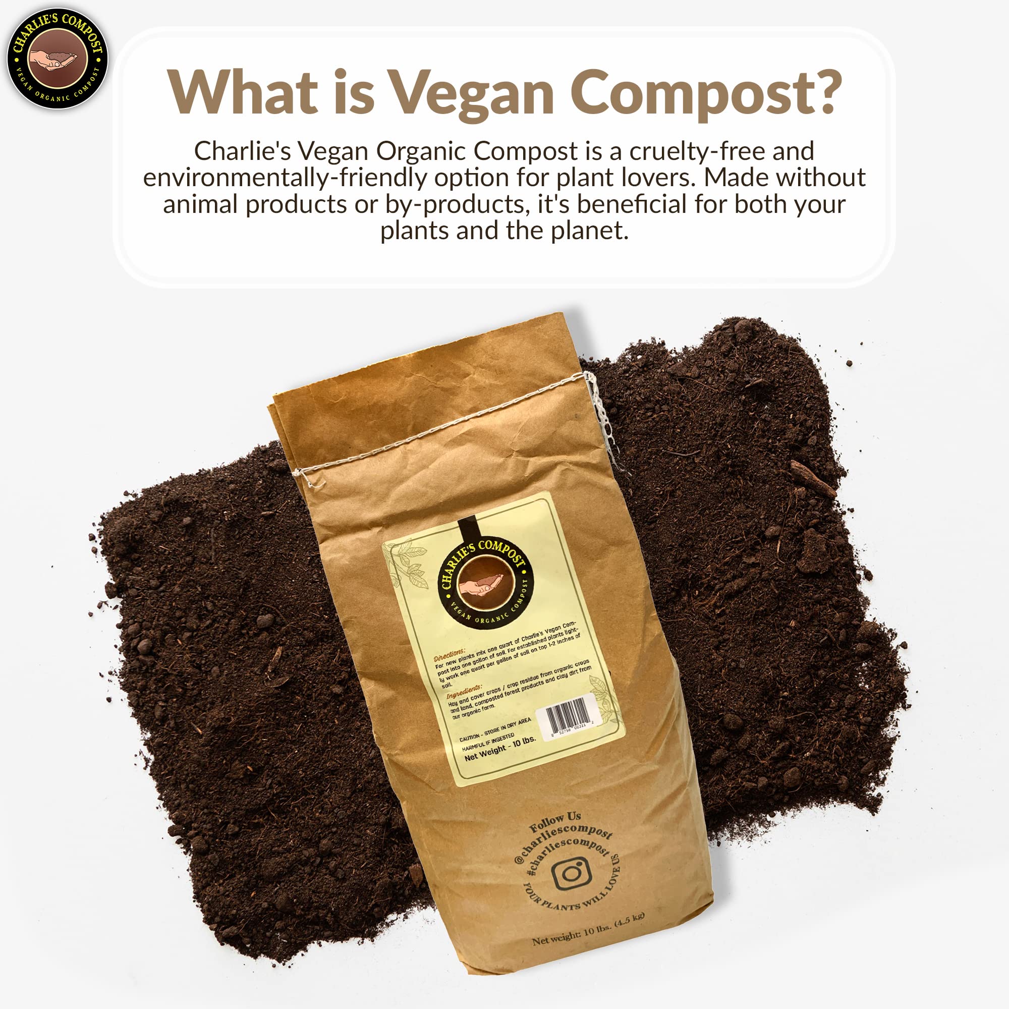 Charlie's Compost bag open with spoon for easy, no-mess application benefit