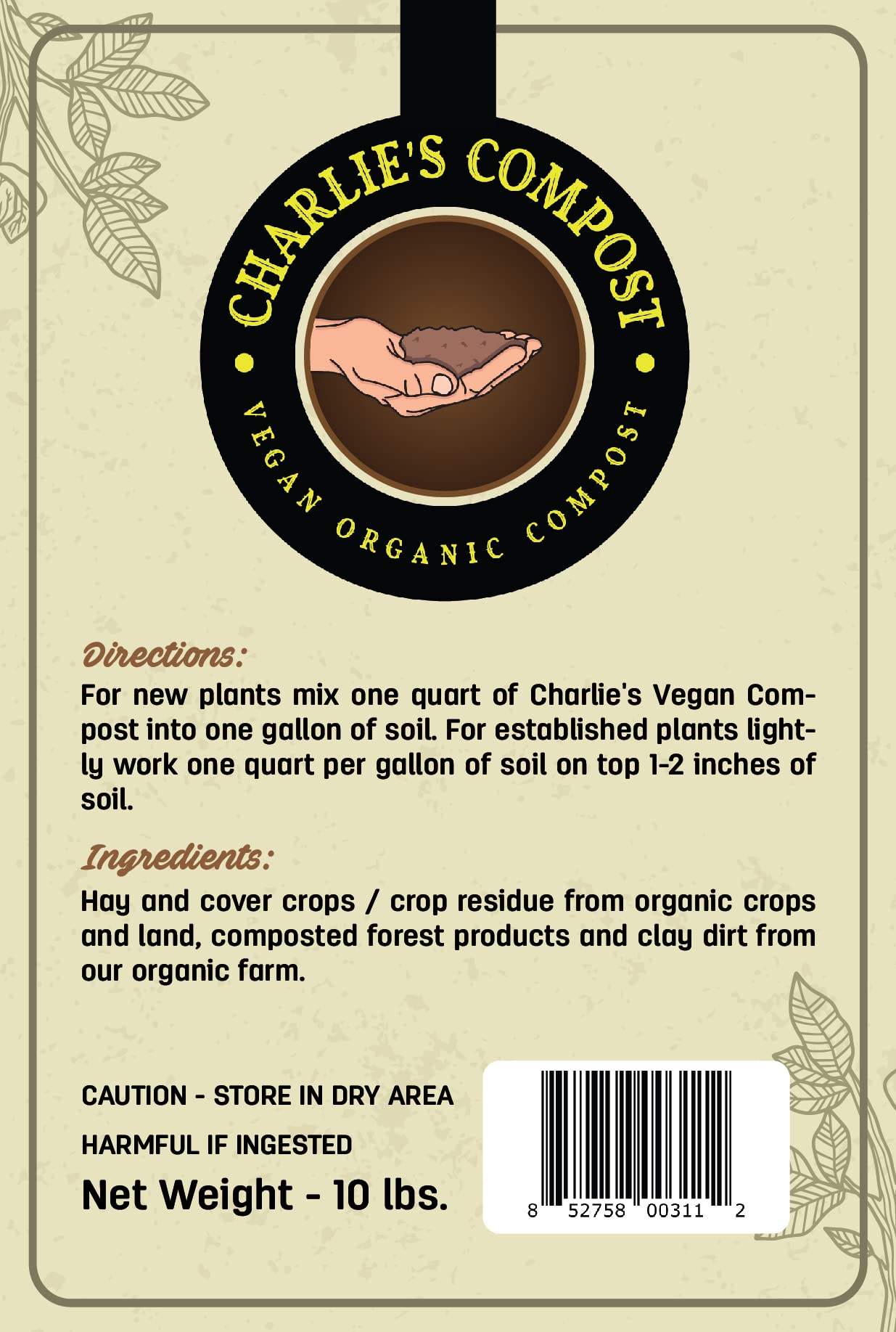Charlie's Compost close-up texture reveals dry plant-based particles for soil structure
