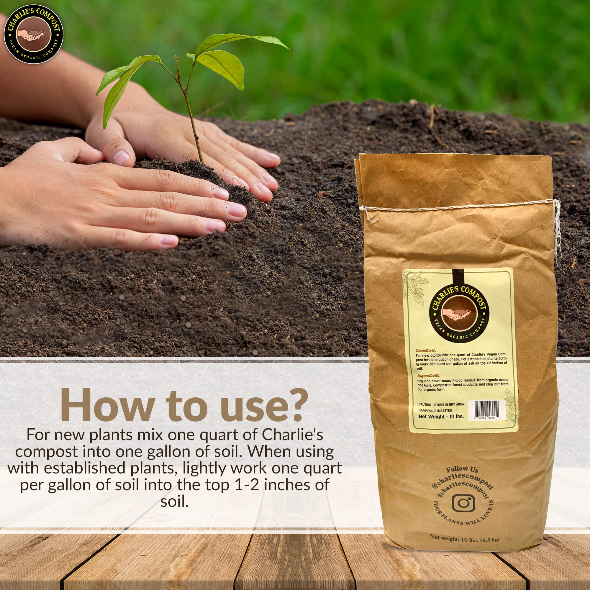 Charlie's Compost top-dressed on container plants to sustain moisture and nutrients