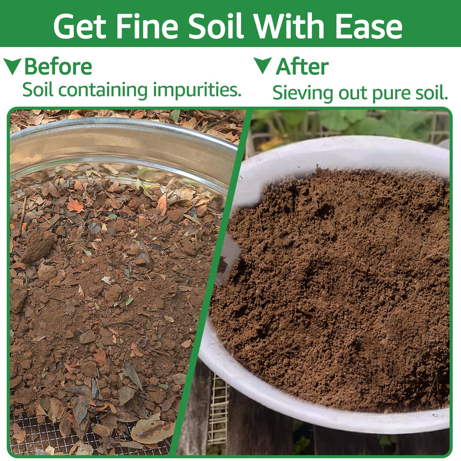 CHARMDECOR heap of screened soil below sifter showing fine texture for potting mix