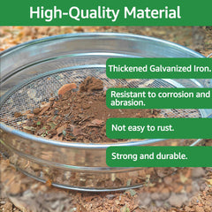 CHARMDECOR sieve in use over wheelbarrow with gardener shaking for faster soil prep
