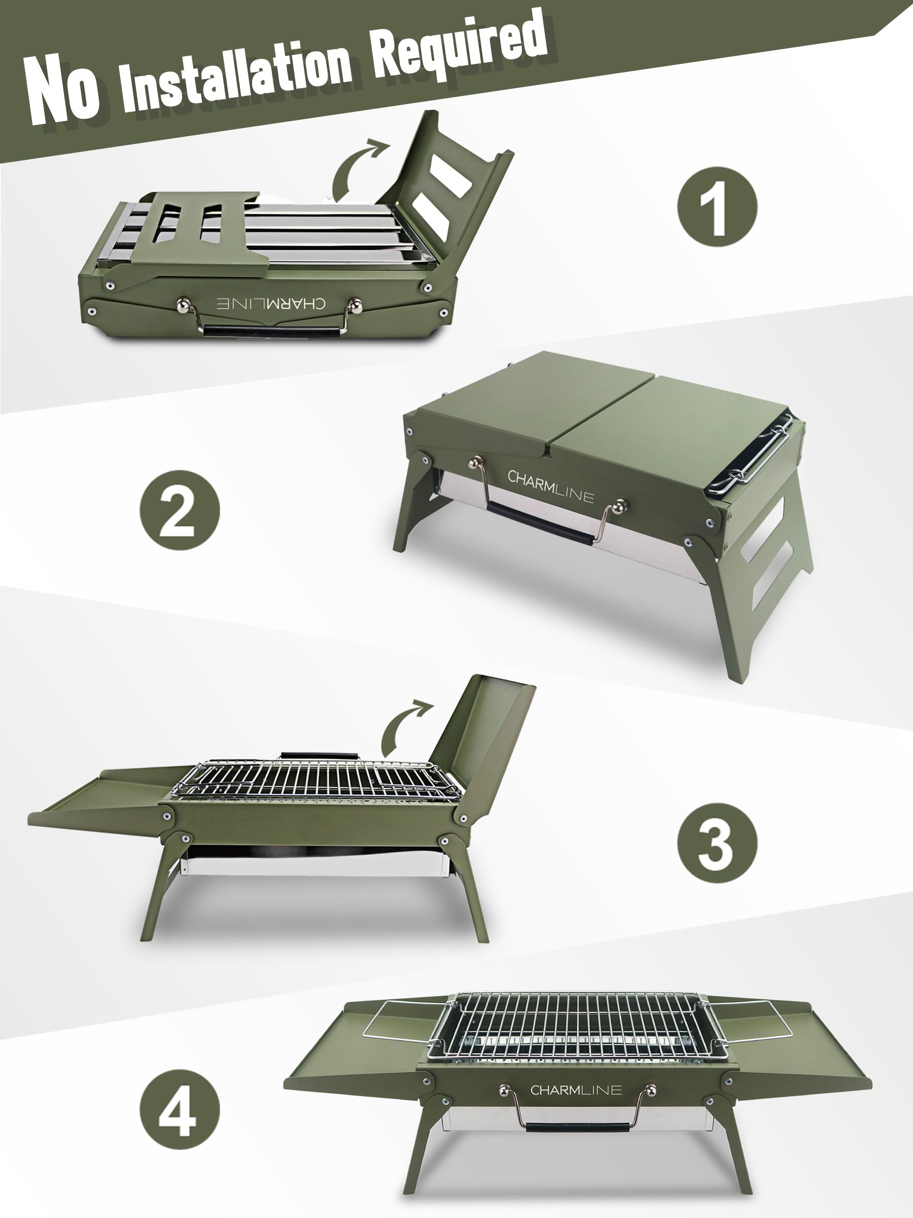 Charmline close-up of charcoal tray showing smooth surface for fast cleanup