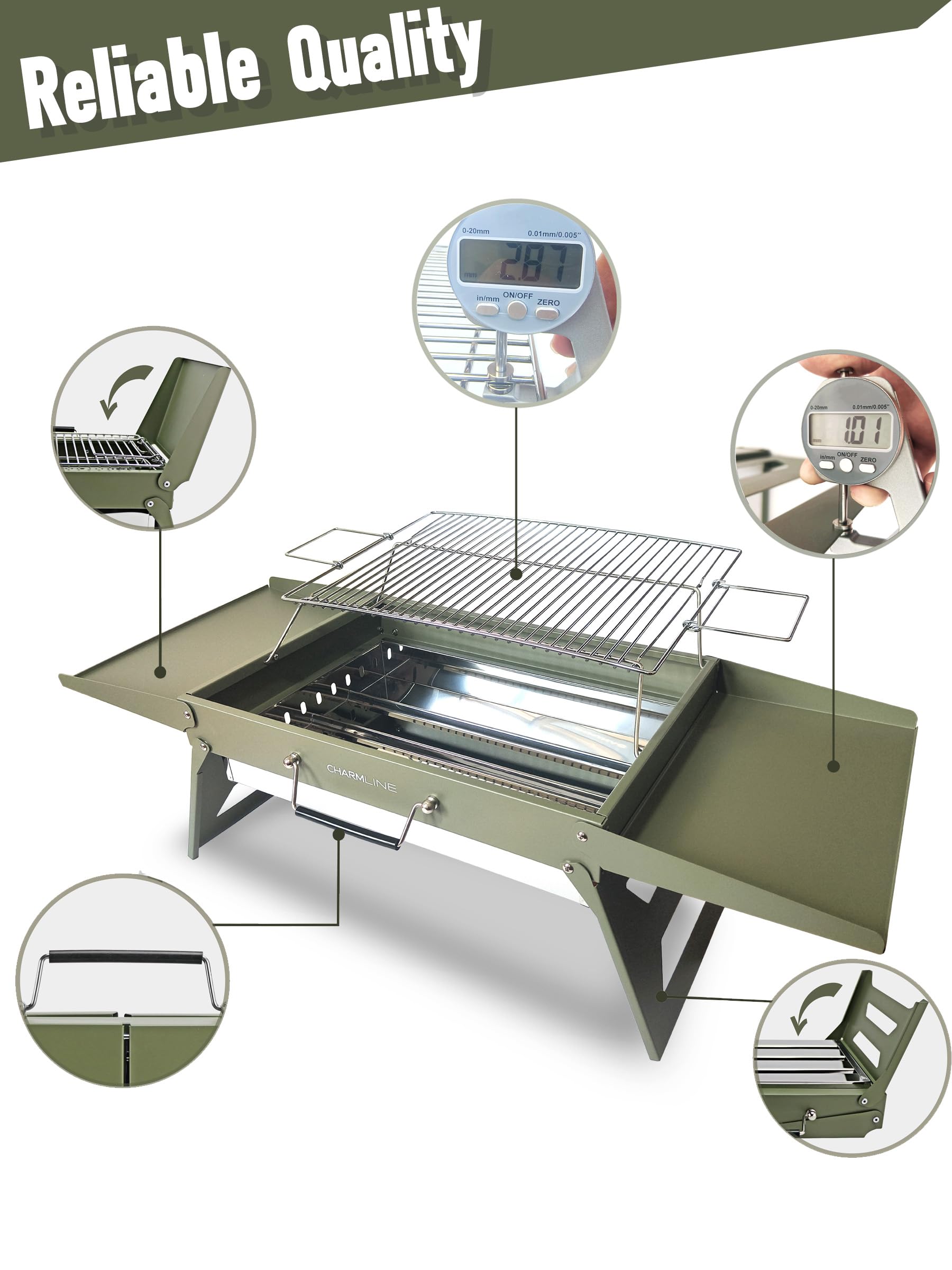 Charmline charcoal tray detail promoting easy ash removal and airflow