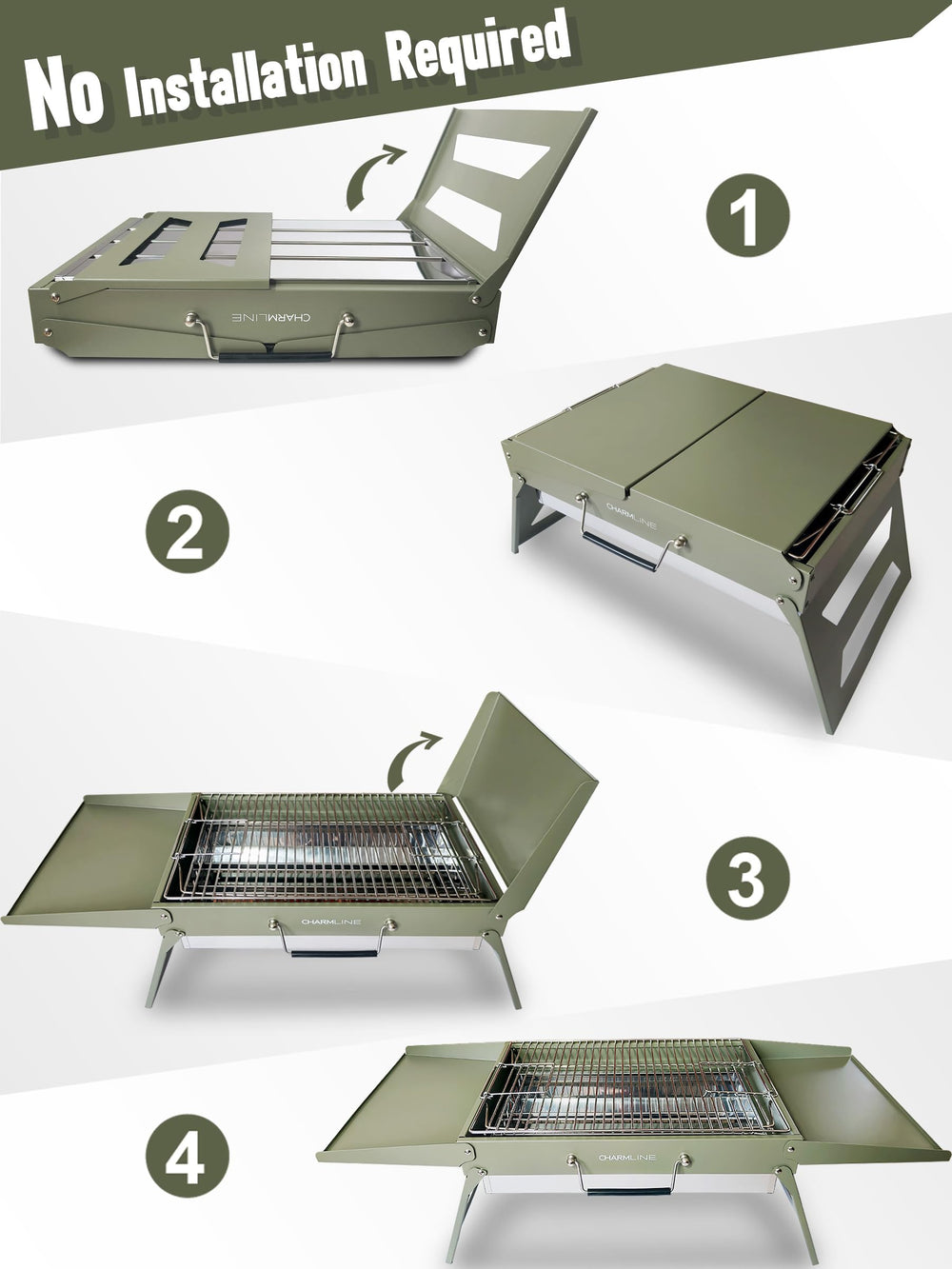 Charmline close-up of liftable grate for safer charcoal changes