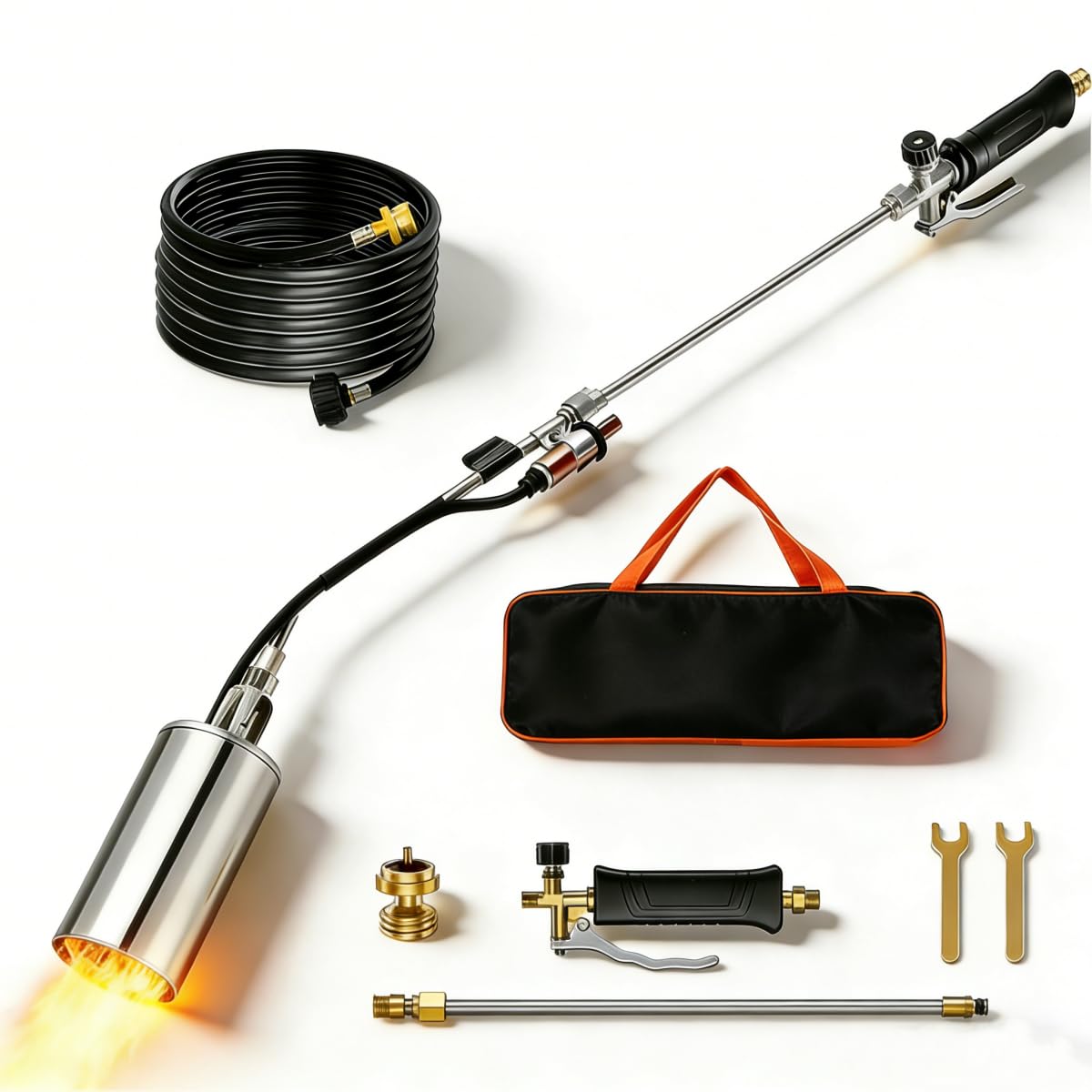 Charouse torch removing driveway weeds demonstrating fast outdoor cleanup