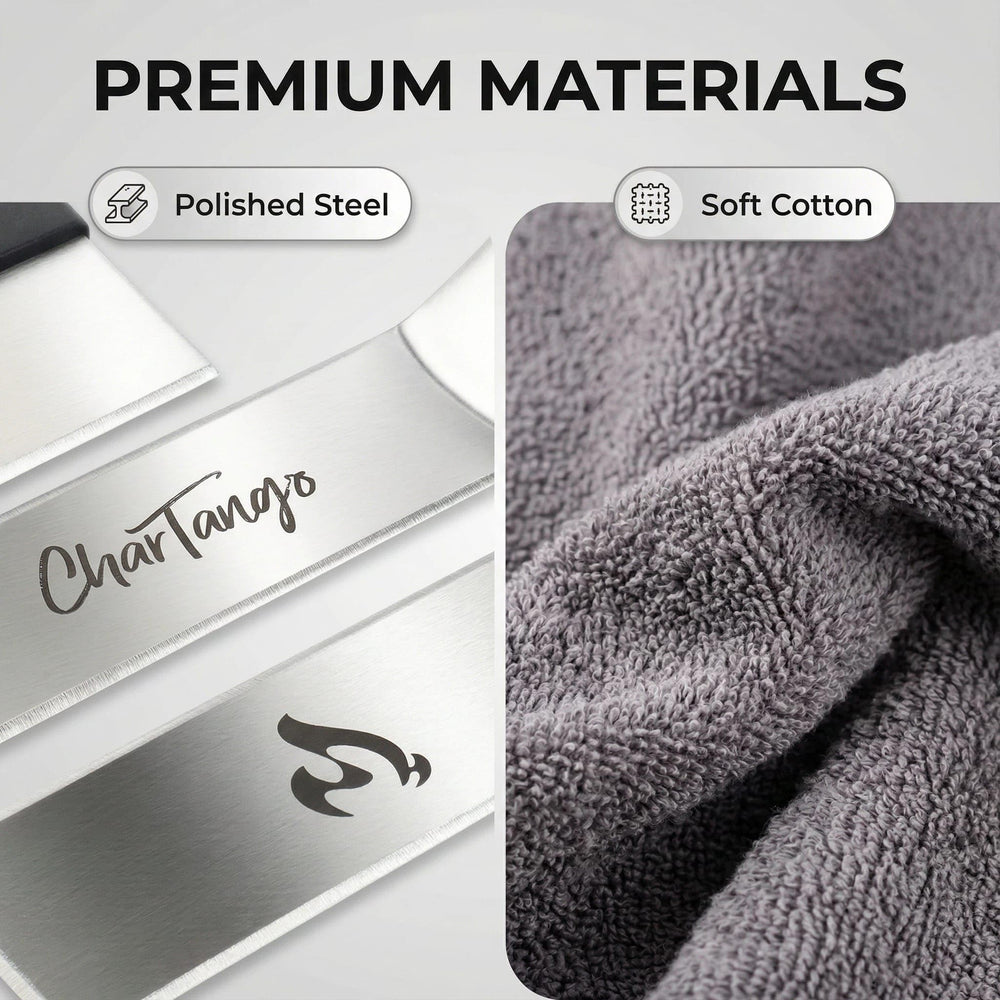 CharTango scraper detail highlighting rigid edge for efficient griddle cleanup benefit