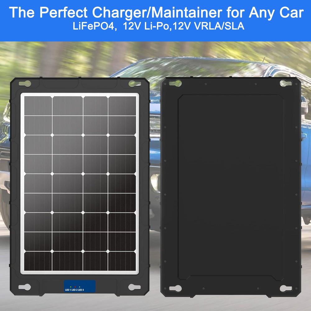 Chatbrid panel mounted on car roof during day, keeps vehicle battery topped safely