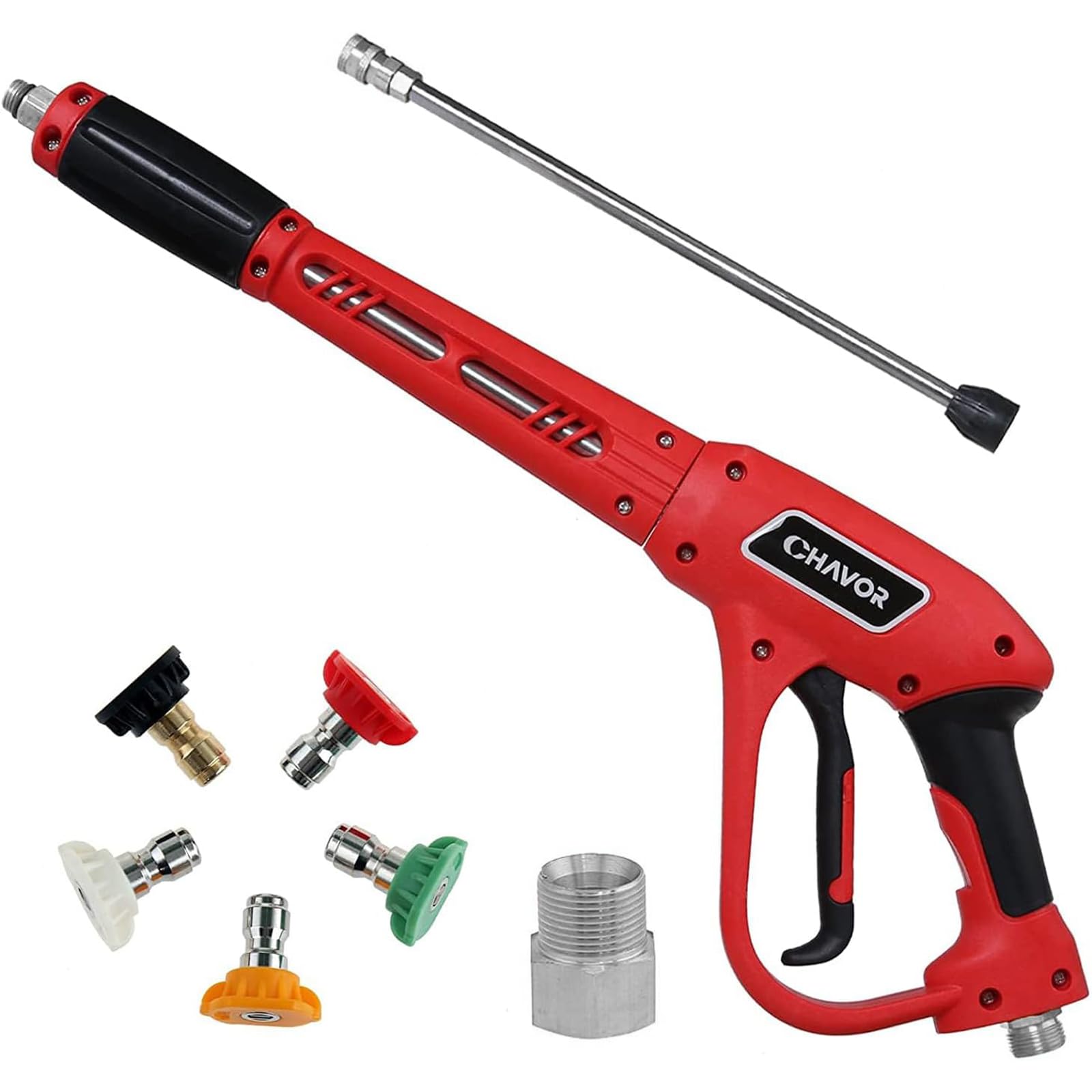CHAVOR pressure washer gun front view showing robust body and nozzle for reliable cleaning