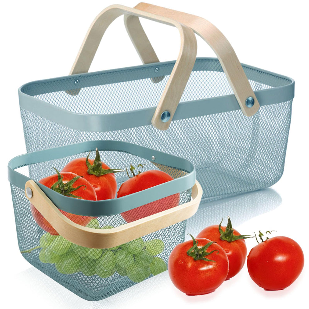 Cheardia front view of both blue mesh baskets showing durability and set contents