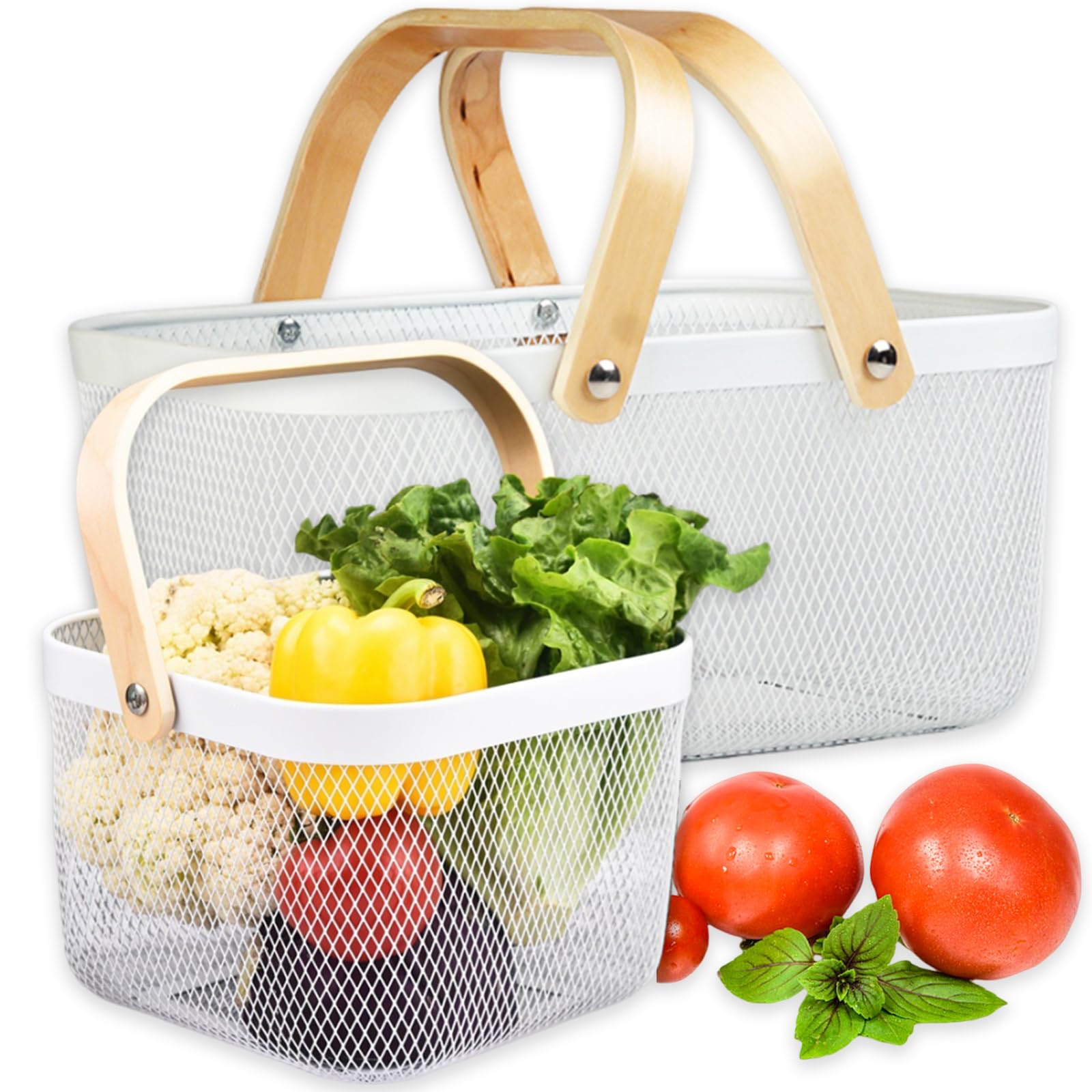 Cheardia front view white mesh baskets showing clean storage and easy handling