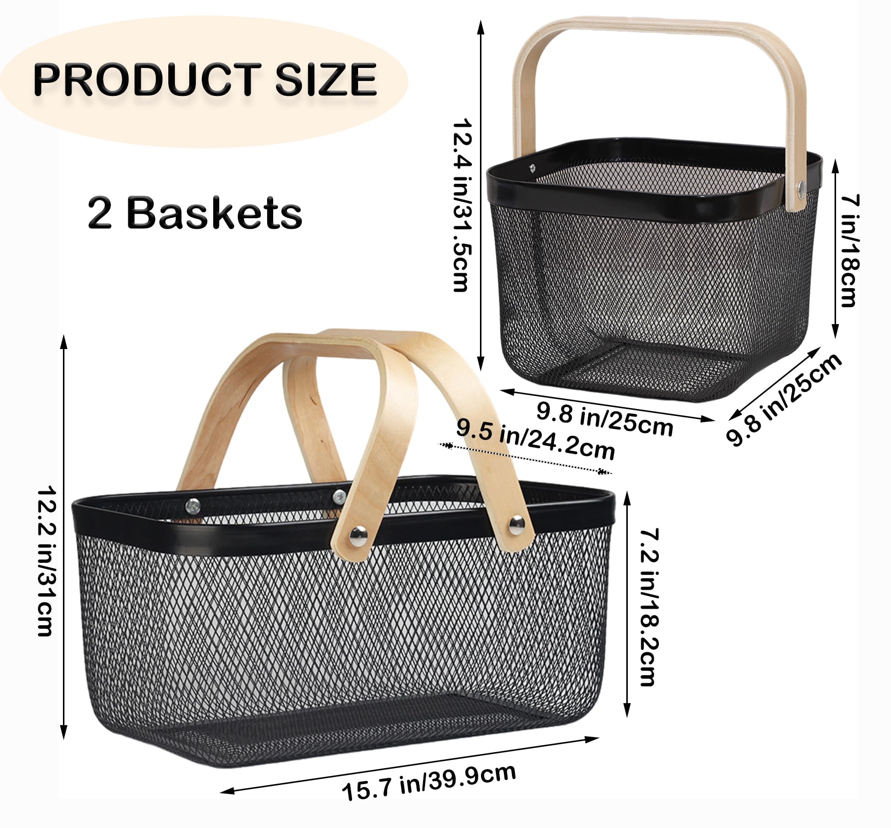 Cheardia large harvest basket showing dimensions and stable rectangular base benefit