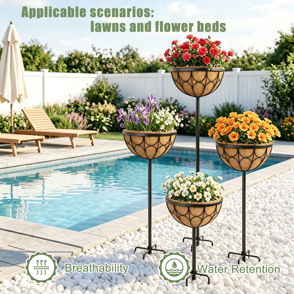 cheehigo baskets hanging on a patio creating layered decorative displays