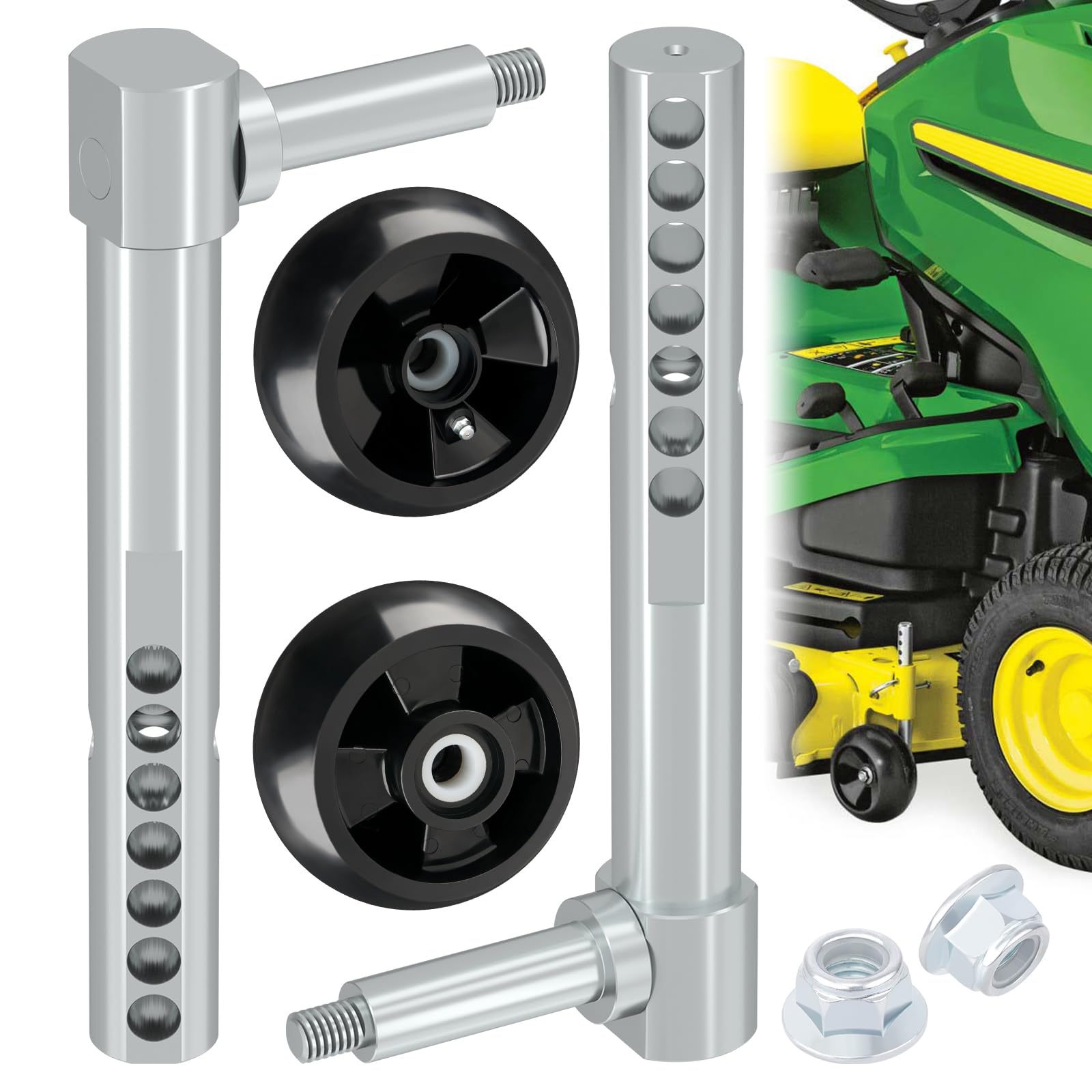 CheeMuii front view of replacement wheels and arms showing complete kit benefits