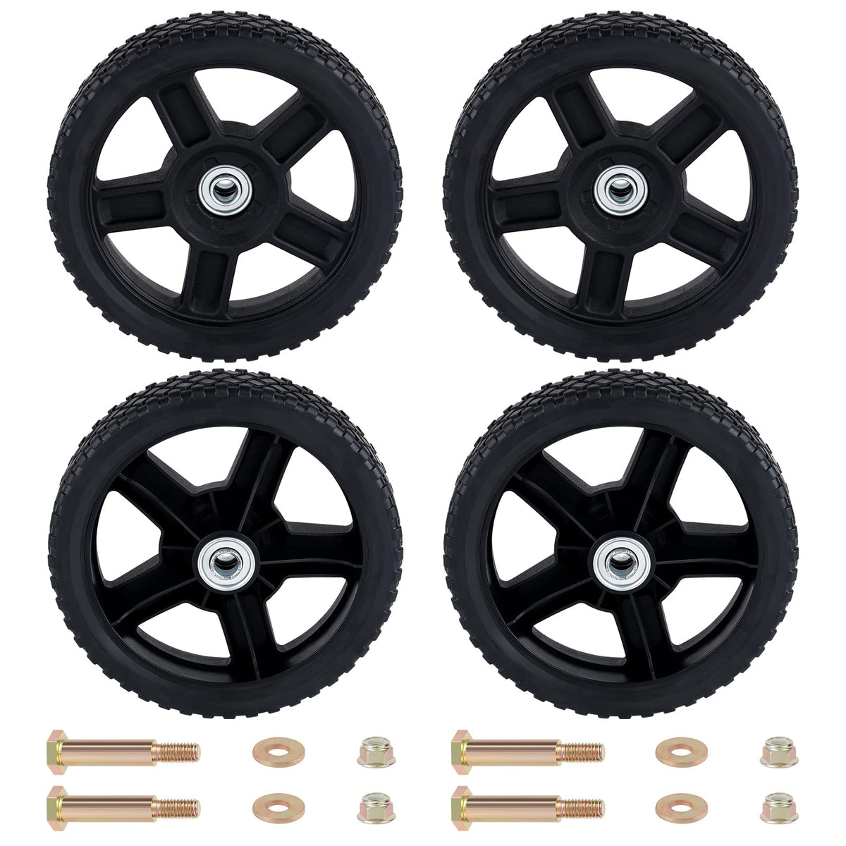 CheeMuii front view of 8-inch wheel kit showing four wheels and benefit of quick replacement