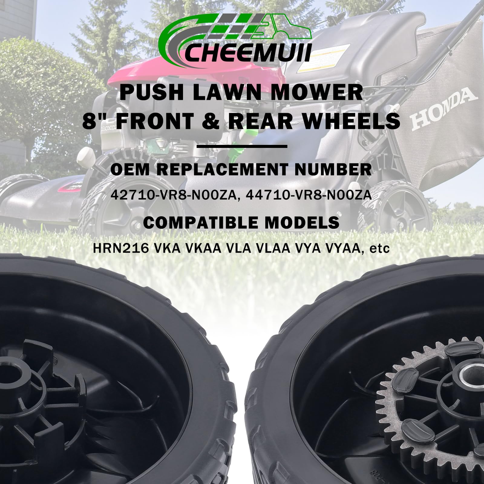 CheeMuii wheel next to ruler showing 8-inch diameter and 1/2-inch bore for fit verification