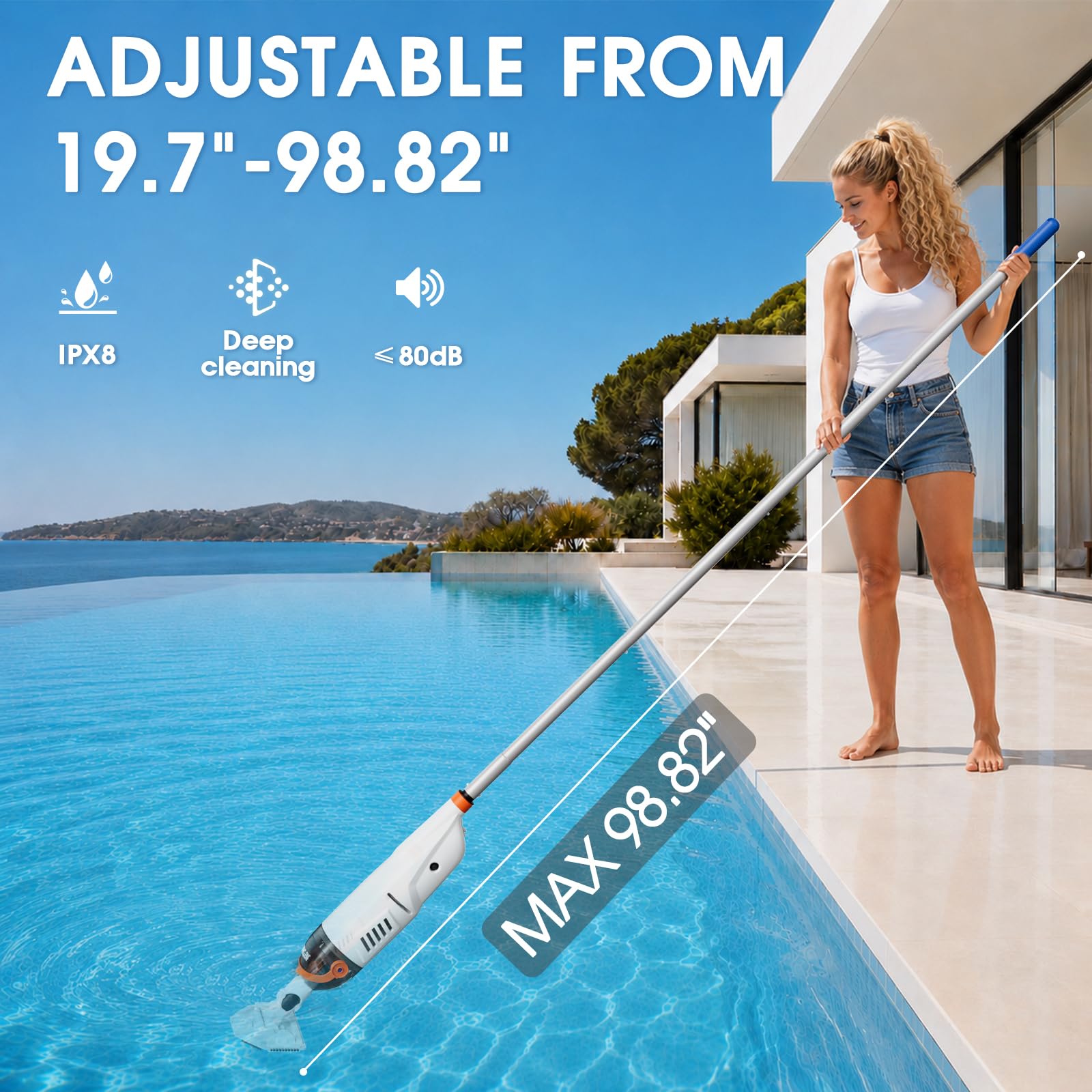 Cheerclean extension pole attached for deep-reach cleaning and leverage