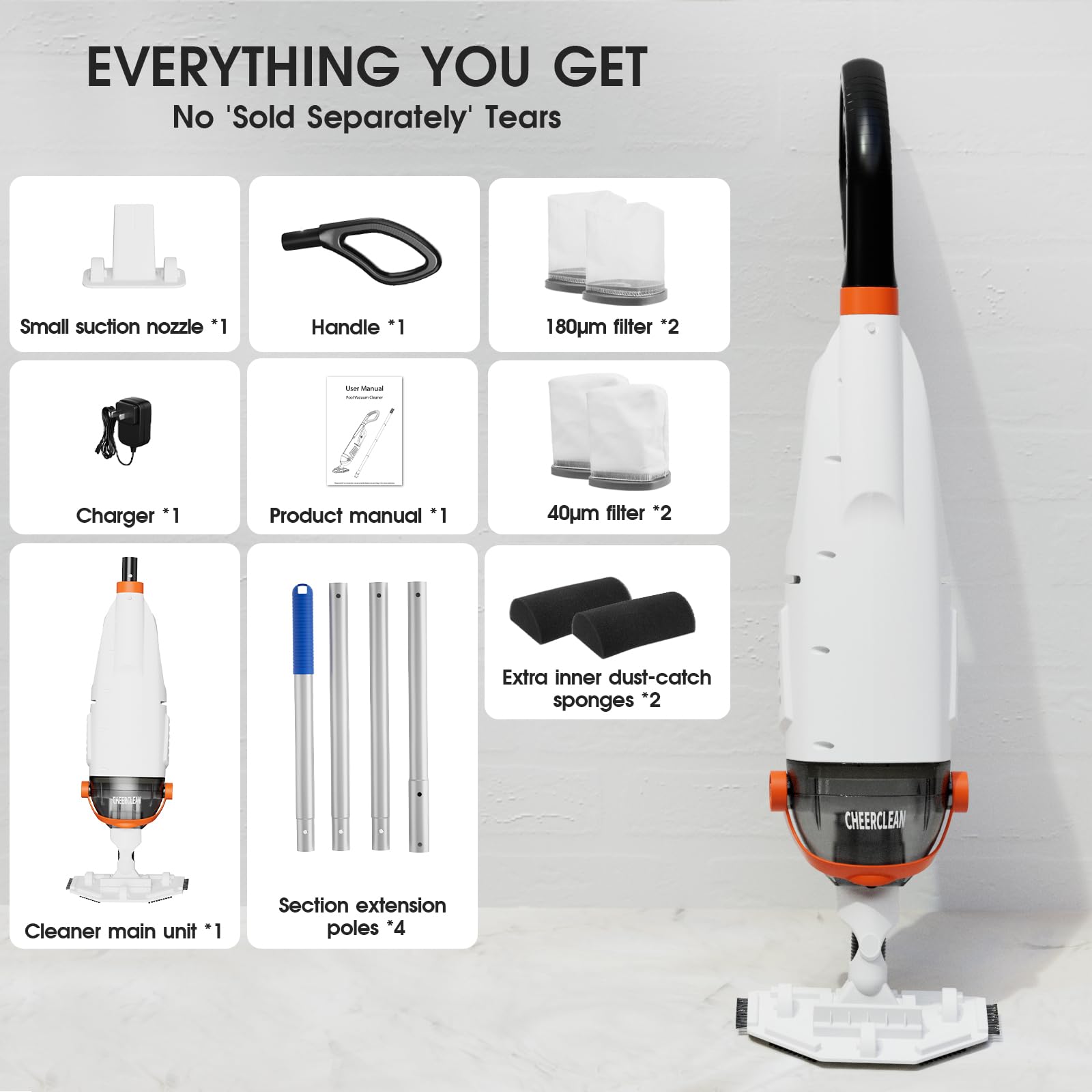 Cheerclean next to a hand to show compact size and effortless maneuverability