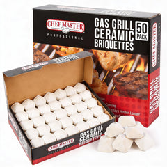 Chef Master front packaging showing 50-piece briquette set and benefits