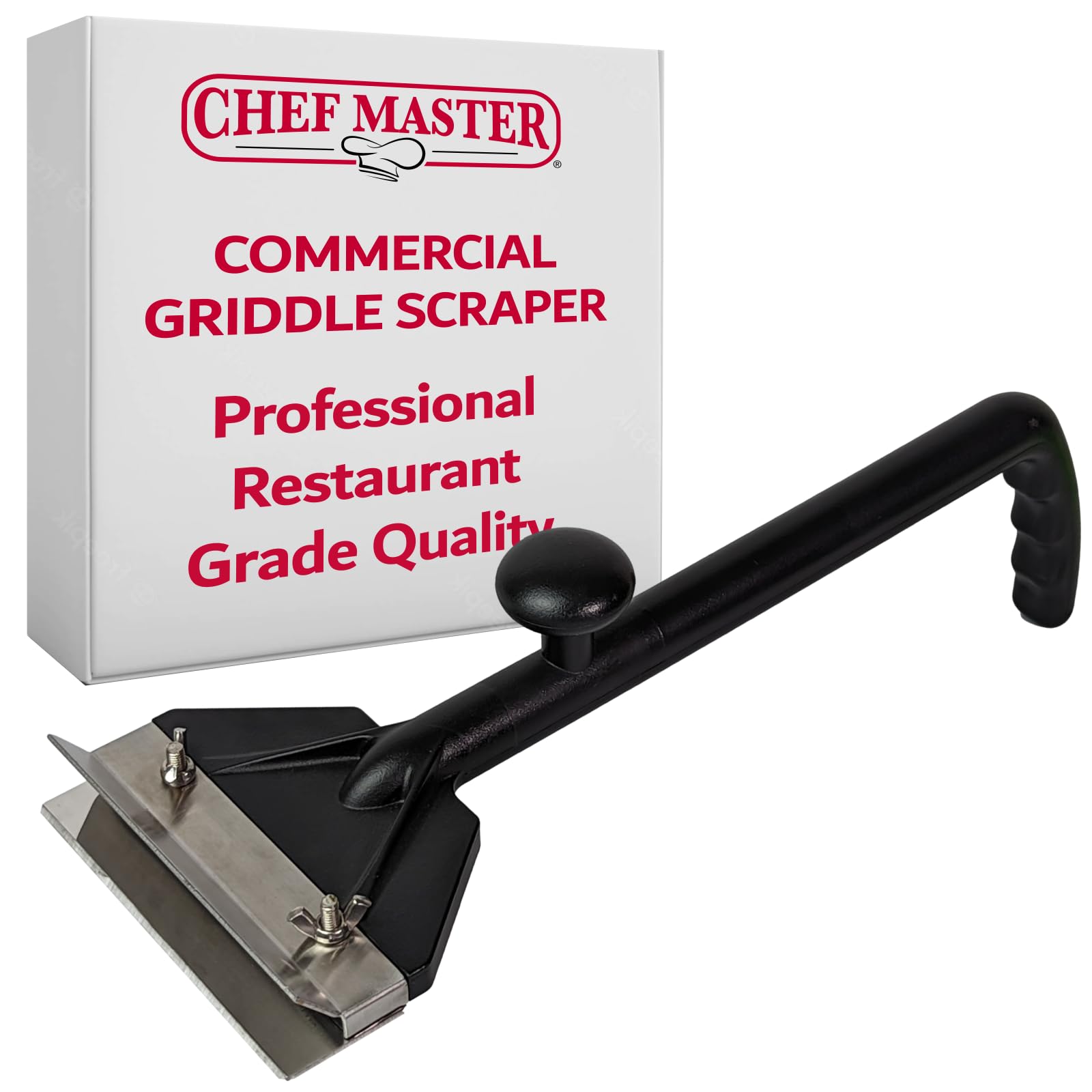 Chef Master front view of scraper showing wide blade for powerful cleaning