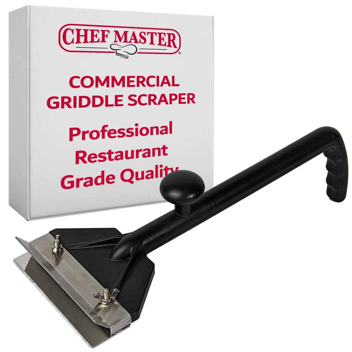 Chef Master front view of scraper showing wide blade for powerful cleaning