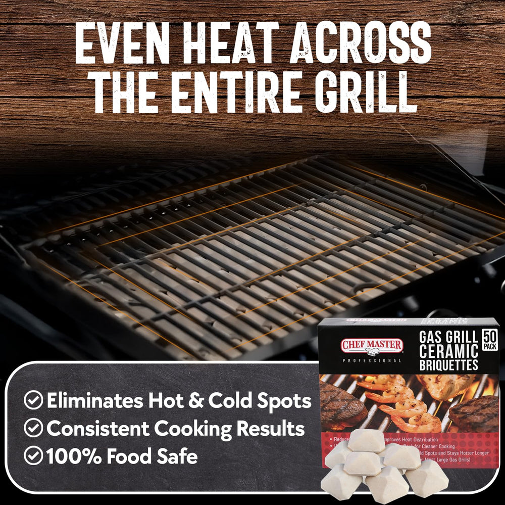 Chef Master briquettes installed in gas grill improving even heat