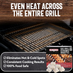 Chef Master briquettes installed in gas grill improving even heat