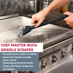 Chef Master scraper in use removing grease for faster clean-up