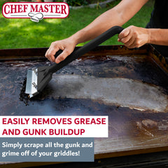 Chef Master close-up of stainless steel blade highlighting durability benefit