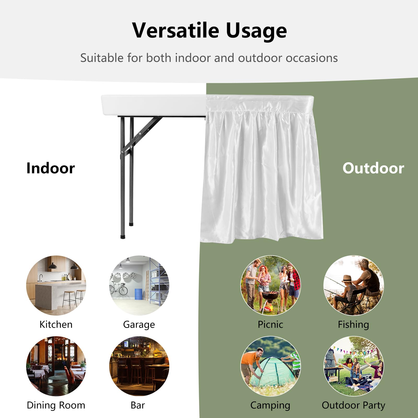 CHEFJOY washable satin skirt attached for elegant presentation at events benefit
