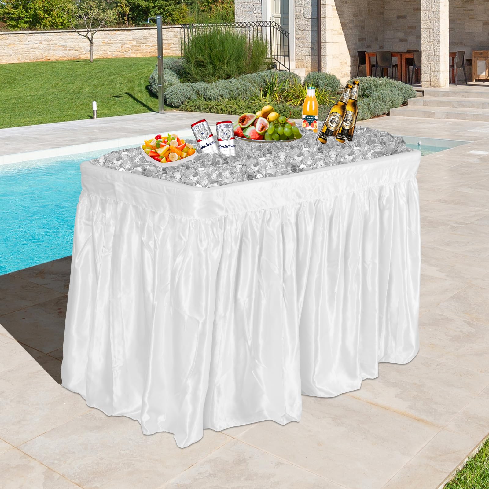 CHEFJOY table next to chairs for scale to show actual footprint and setup benefit