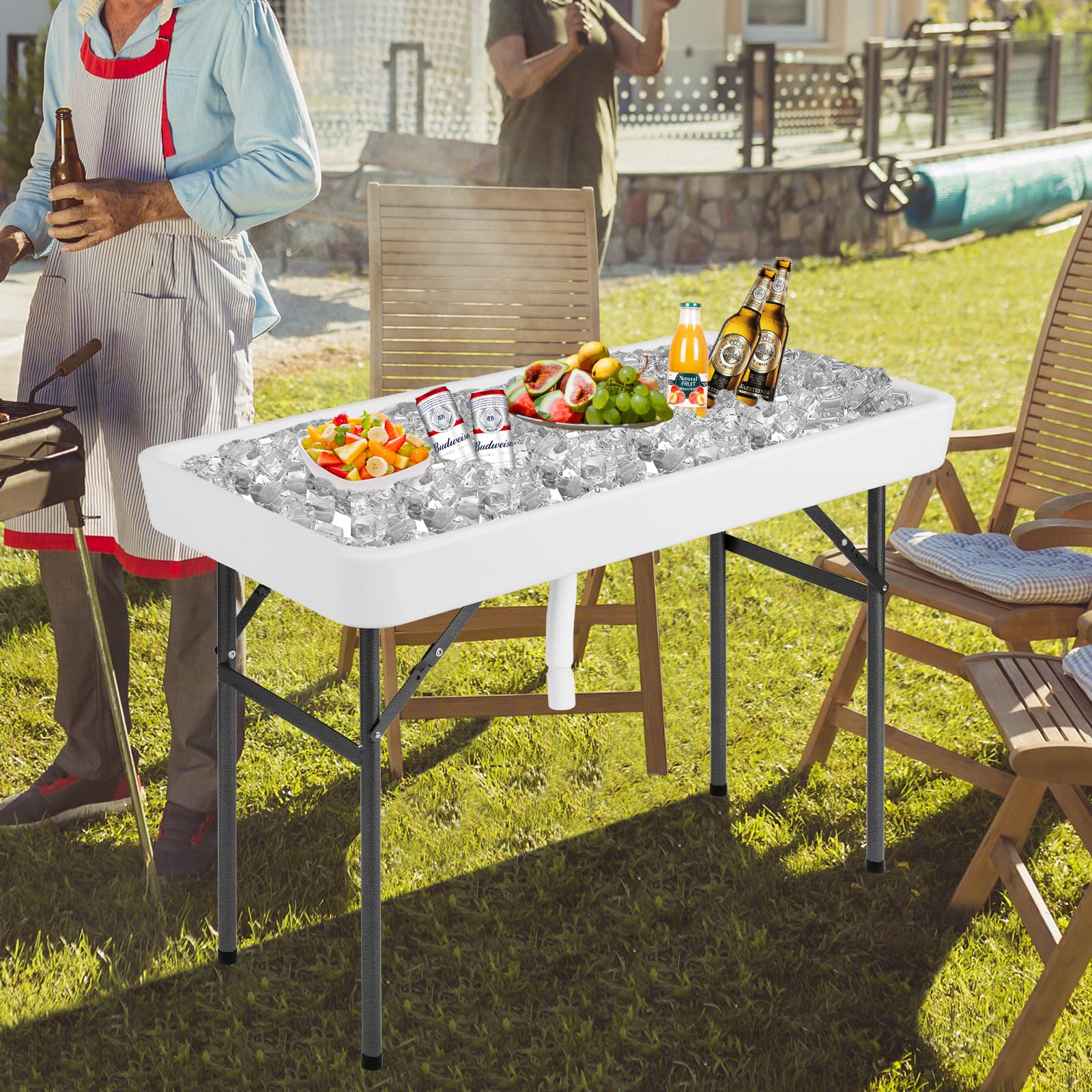 CHEFJOY ice table used at a tailgate chilling drinks and keeping guests refreshed benefit