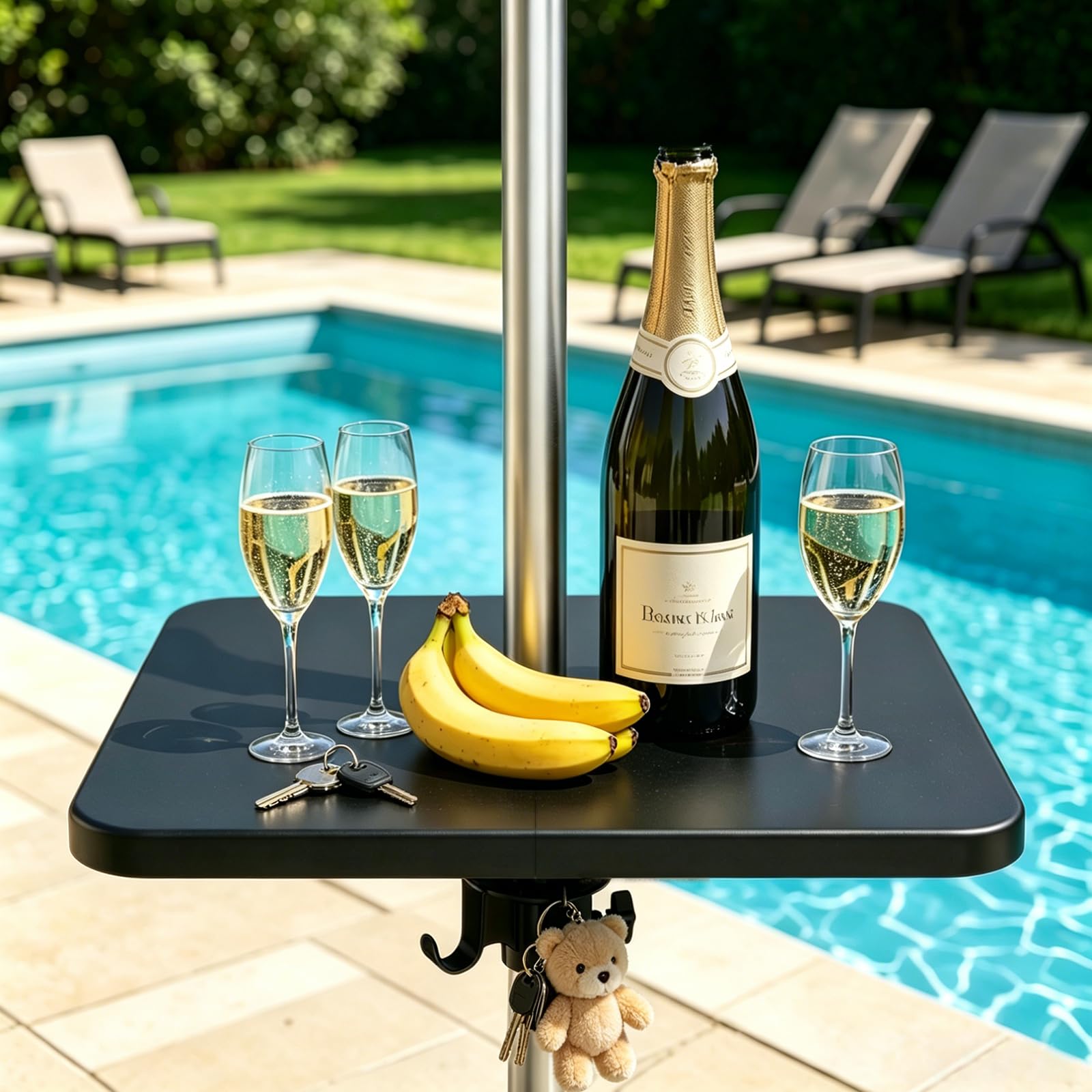 CHENG RONG front view of umbrella tray showing tabletop benefit