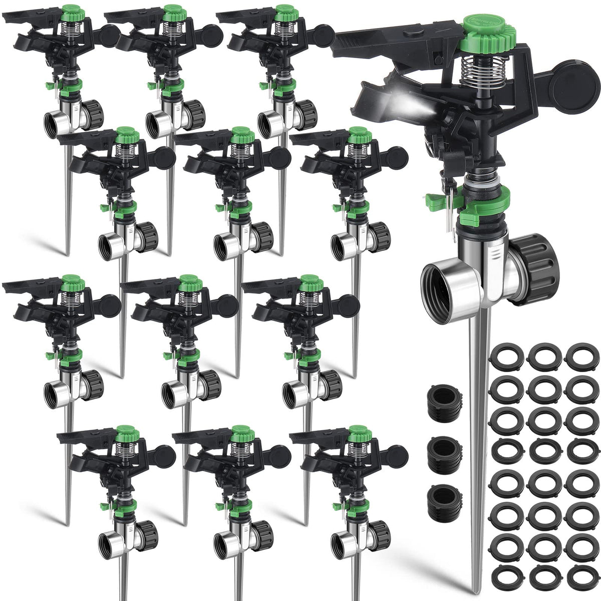 CHENGU front view of 12-pack sprinklers showing compact storage and value