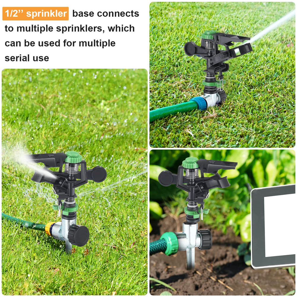 CHENGU sprinkler next to garden hose for size scale and easy hookup