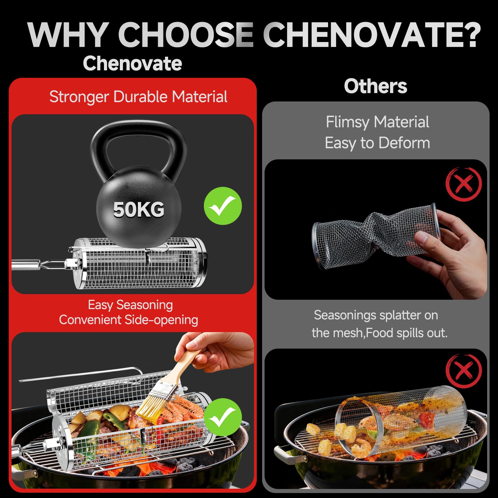 Chenovate basket beside a hand to show scale and large cooking surface